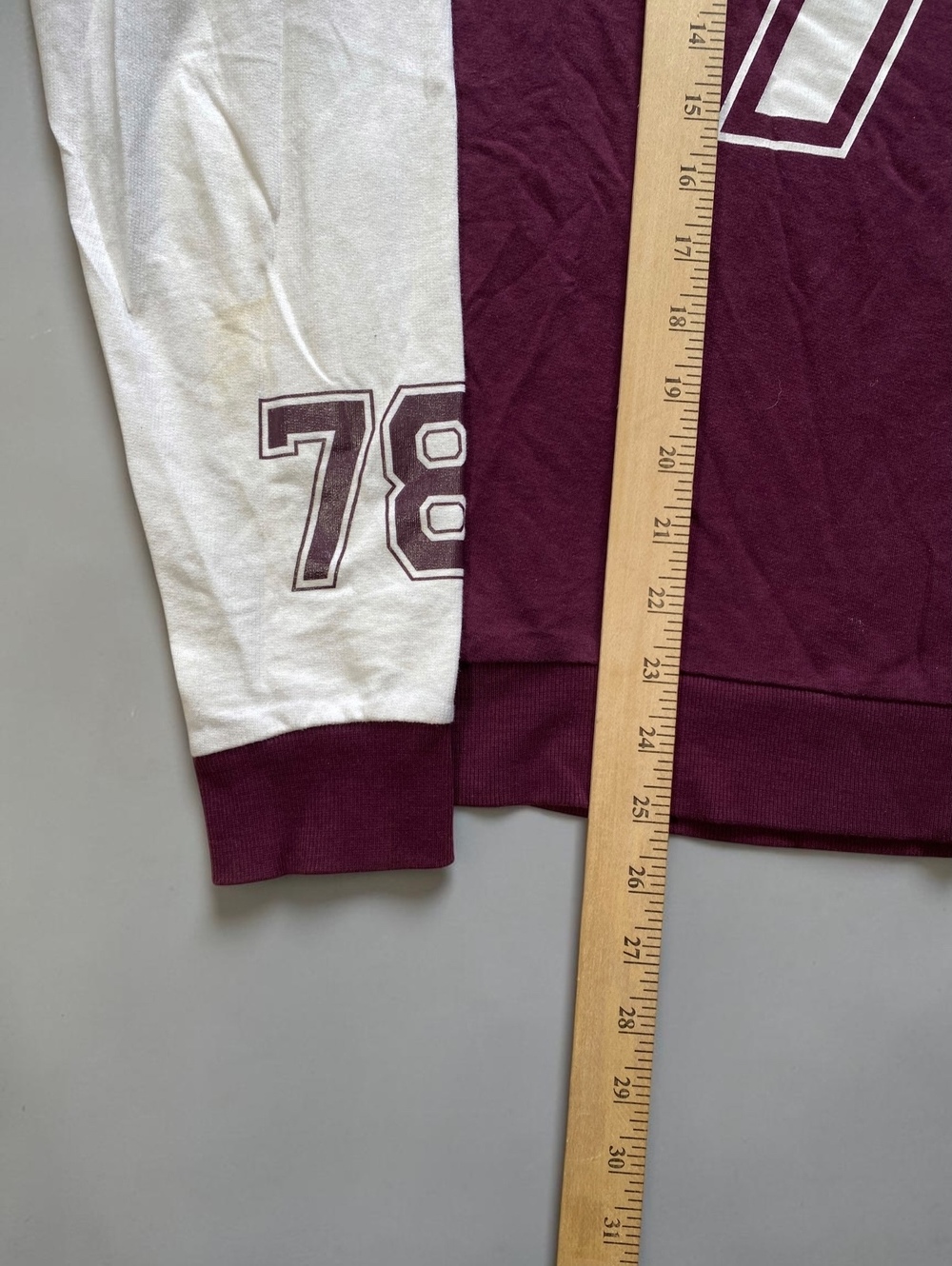 Maroon Burgundy White 78 Large Varsity Jersey Top Long Sleeve Knit - Picture 4 of 7